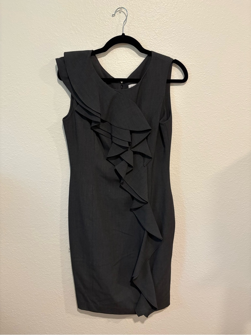 Calvin Klein Women's Charcoal Ruffle Sheath Dress
